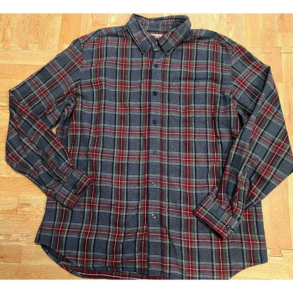 LL Bean Mens‎ Flannel Shirt Large Traditional Fit Grey Red Plaid Cotton 228061